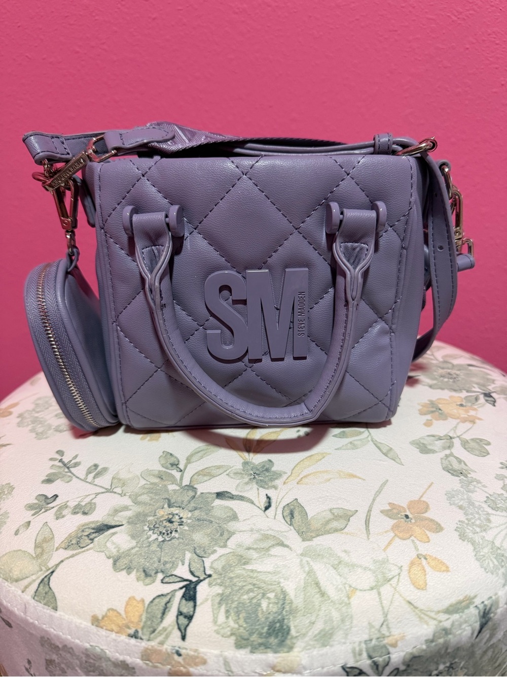 Steve Madden Lavender Quilted Satchel with Detachable Pouch